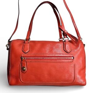 Coach #25062  Poppy East/West Textured Patent Leather Satchel Bag in Poppy Red
